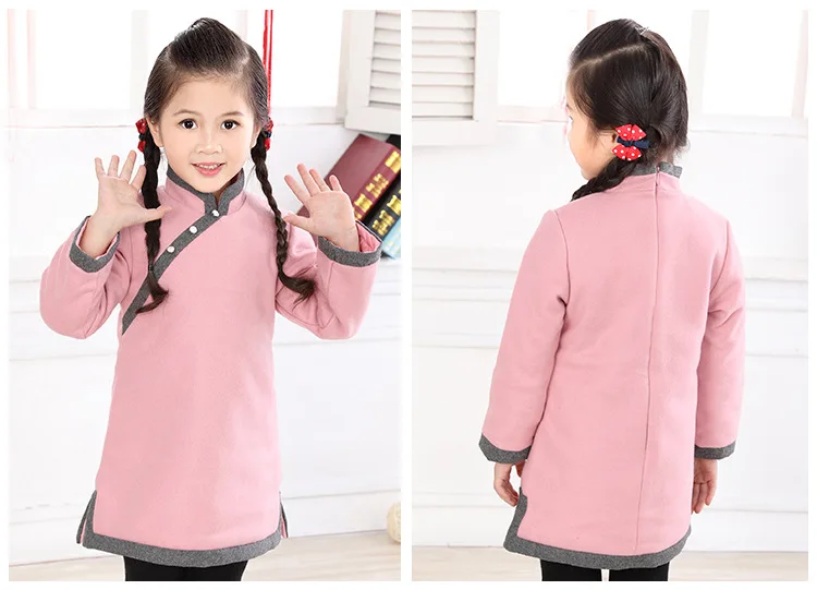 Осенне-зимние китайские популярные платья для девочек Qipao теплое детское платье с длинными рукавами одежда для маленьких детей