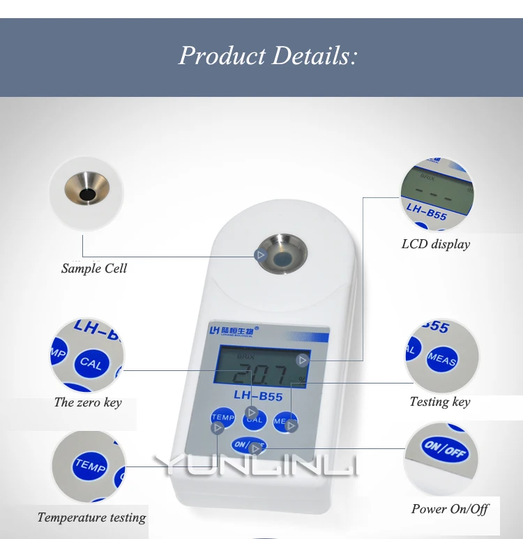 Digital Sugar Refractometer Handheld Measuring Sugar Content Tool For Honey Fruit Concentration Meter Refractometer LH-T20