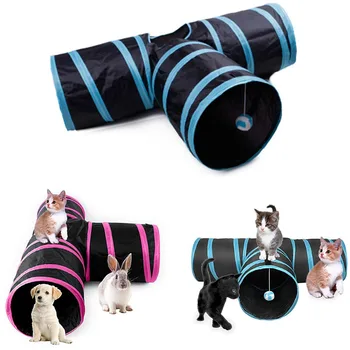 

Foldable Kitty Cat Quadrangle Side Collapsible Tunnel Crinkle Cat Toy Cube&Storage Bag Catnip a Bell Toy for Large dog pet