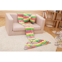 

Gift Coral fleece Bowknot Pillow Mermaid Blanket Stripe Sleeping Bag Warm Soft Blankets Sofa Blanket