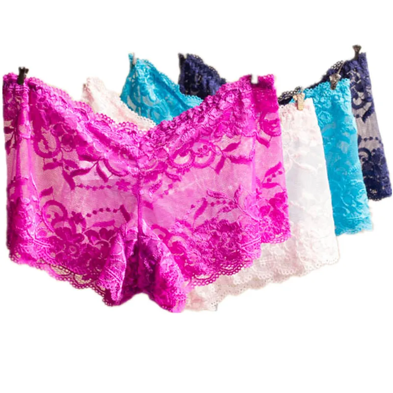 

Sexy Brand Underpants Women Boxer Shorts Lace Panties Boyshort Female Knickers Full Lace Transparent Boxers Underwear