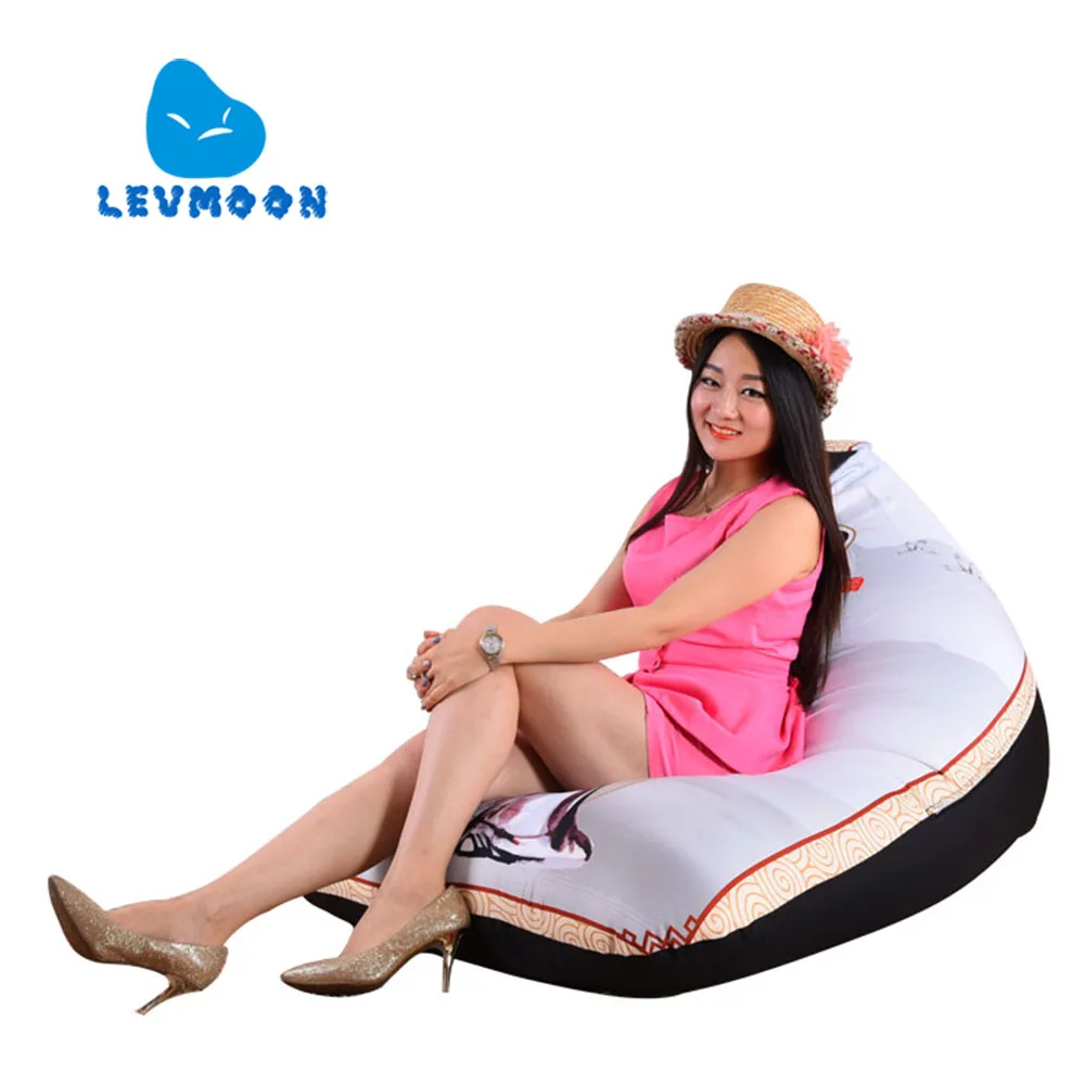Best LEVMOON Beanbag Sofa Zhi Printing Seat Zac Comfort Bean Bag Bed Cover Without Filling 100% Cotton Indoor Beanbags Lounge Chair