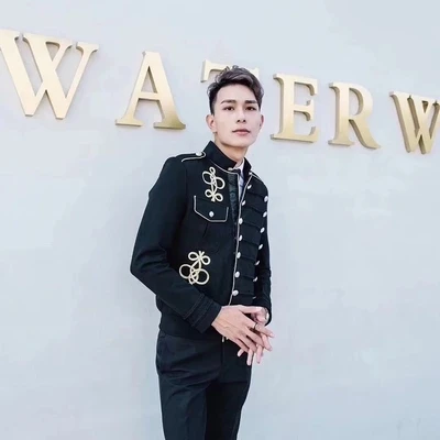 

100% real mens golden bind embroidery event/stage performance short tuxedo jacket/stage performance/dance/sing jacket/ASIA SIZE