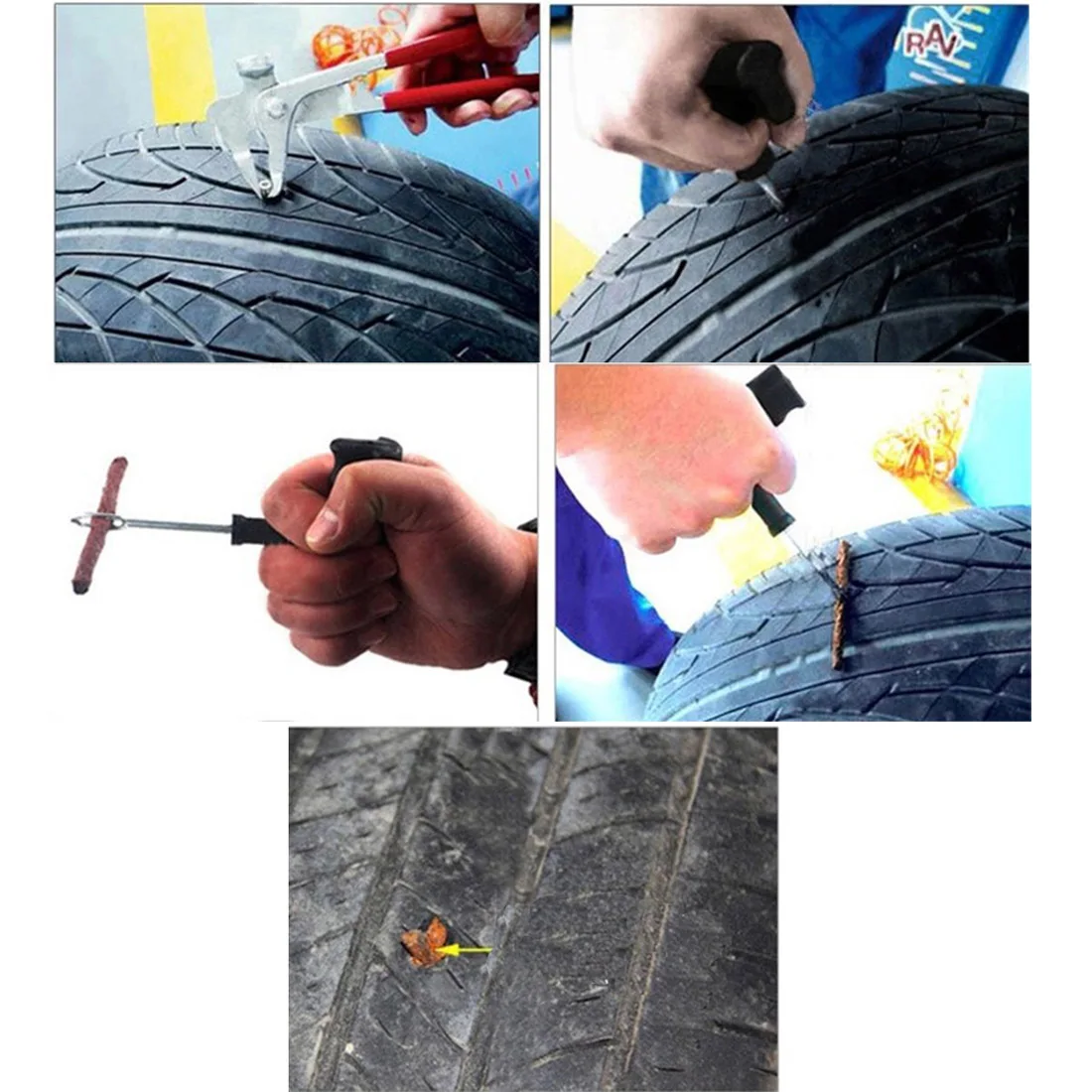 CAR-partment 6pcs/set Car Bike Auto Tubeless Tire Repair Kit Tyre Plug Puncture Tubeless Tire Plug Repair Tool CAR-partment 6pcs/set Car Bike Auto Tubeless Tire Repair Kit Tyre Plug Puncture Tubeless Tire Plug Repair Tool