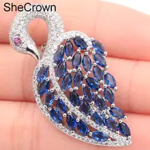 SheCrown длинная большая форма лебедя Танзанит, турмалин Белый CZ женские вечерние серебряные броши 46x24mm
