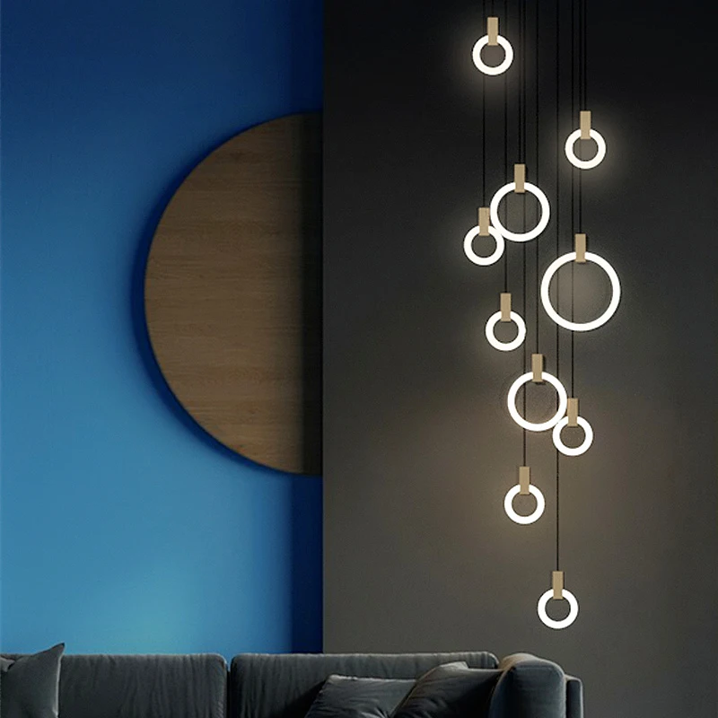 Modern LED chandelier nordic living room pendant lamp bedroom fixtures staircase lighting loft illumination long hanging lights