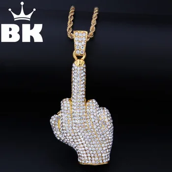 

New HipHop King Iced Out Golden finger Necklace & Pendant With Twist Chain Gold Color Bling Rhine stone Men's Hip hop Jewelry