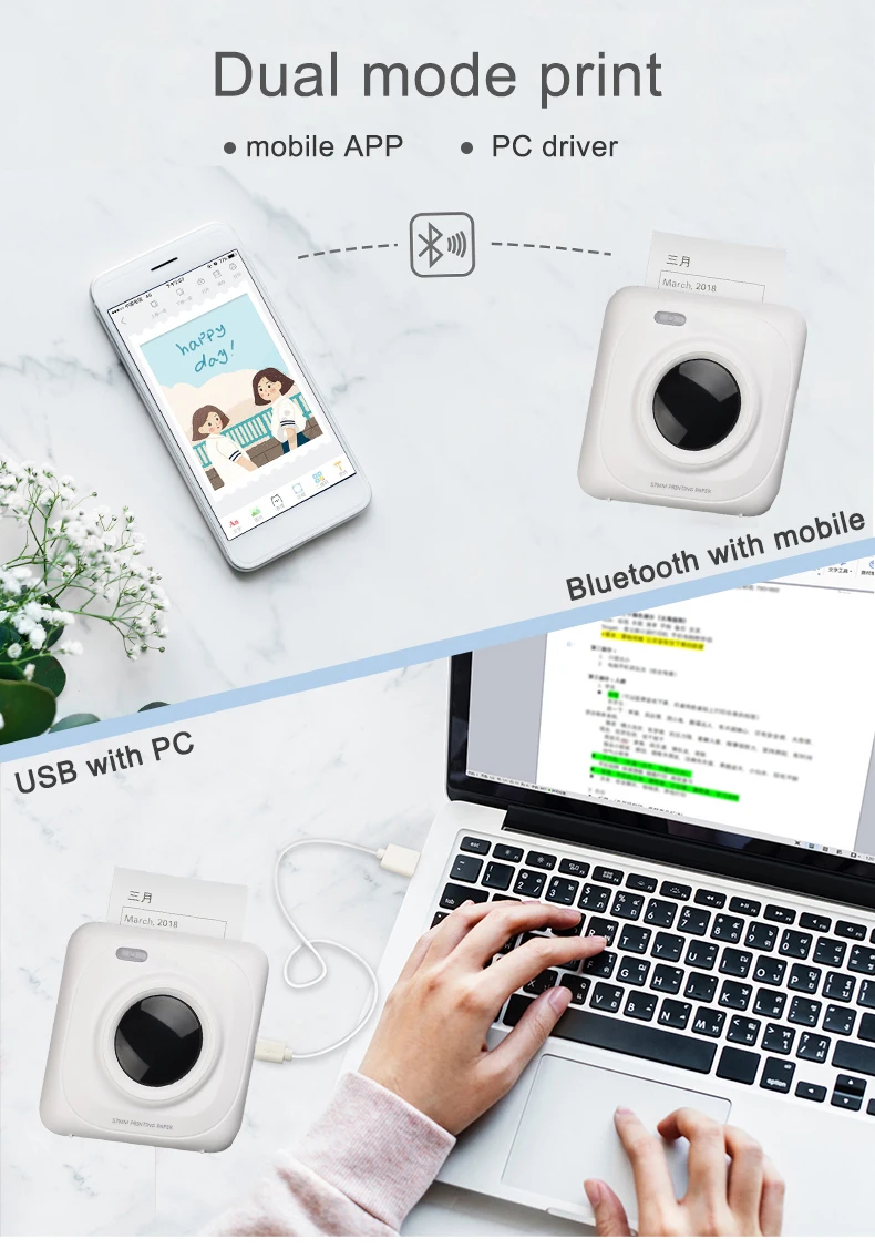 PAPERANG P2 карманный портативный Bluetooth принтер фото изображение HD термальный принтер этикеток с аккумулятором 1000 мАч 300 dpi P2