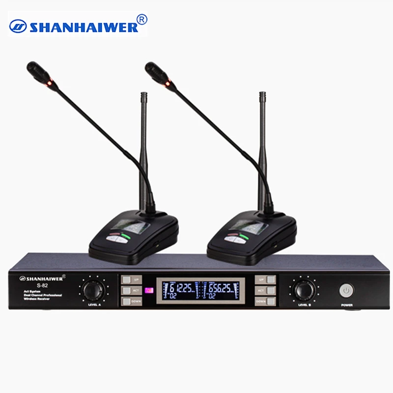 

Wholesale factory directly provide Dual channel gooseneck UHF Wireless Microphone for meeting 100 frequency points optional
