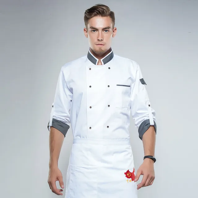 New Gray collar Long Sleeve Double breasted Chef Jacket Restaurant