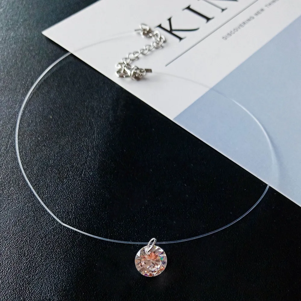 Прозрачная рыболовная леска ожерелье женское чокер сердце невидимая цепочка ожерелье-чокер со стразами ожерелье подвеска на шею