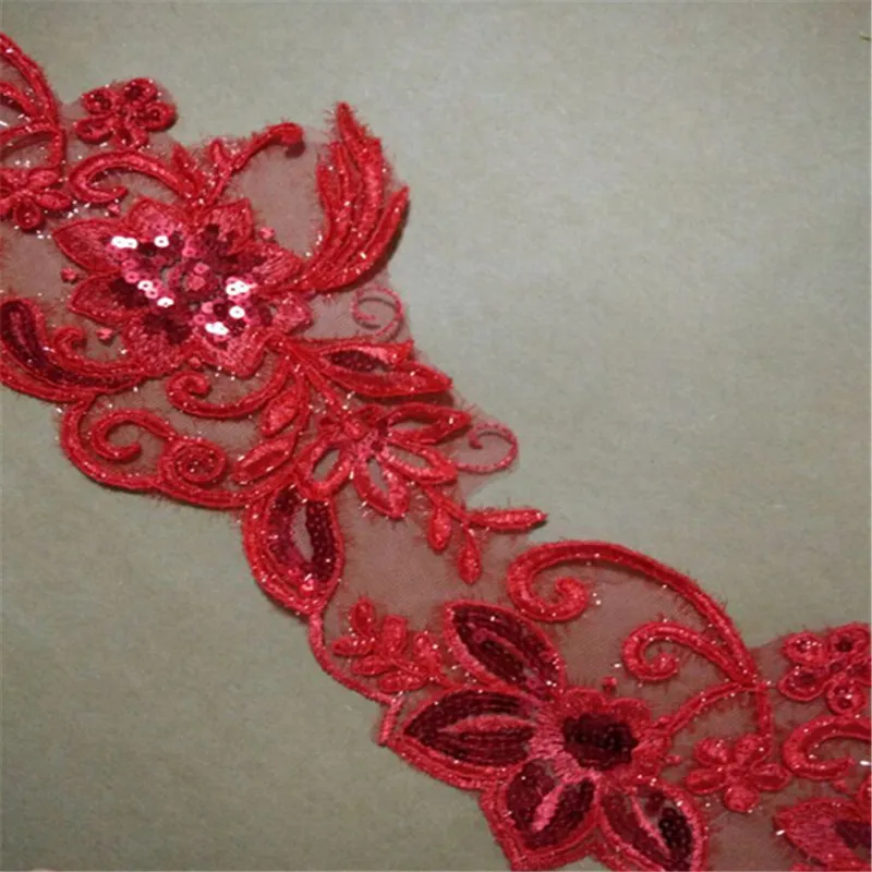 Delicate 9Meters Red Glitter Wedding Dress Cording Lace Applique Thread Embroidery Accessories Trim 15cm LR0024 | Дом и сад