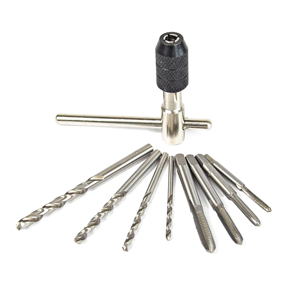 9pcs Steel Tap & Die Wrench Screw Thread Kit Threaded Reamers M3/M4/M5
