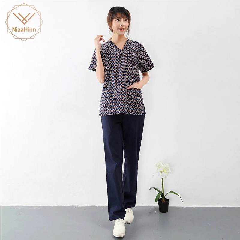 

New Summer women hospital medical scrub clothes set dental clinic and beauty salon nurse uniform fashionable design slim fit