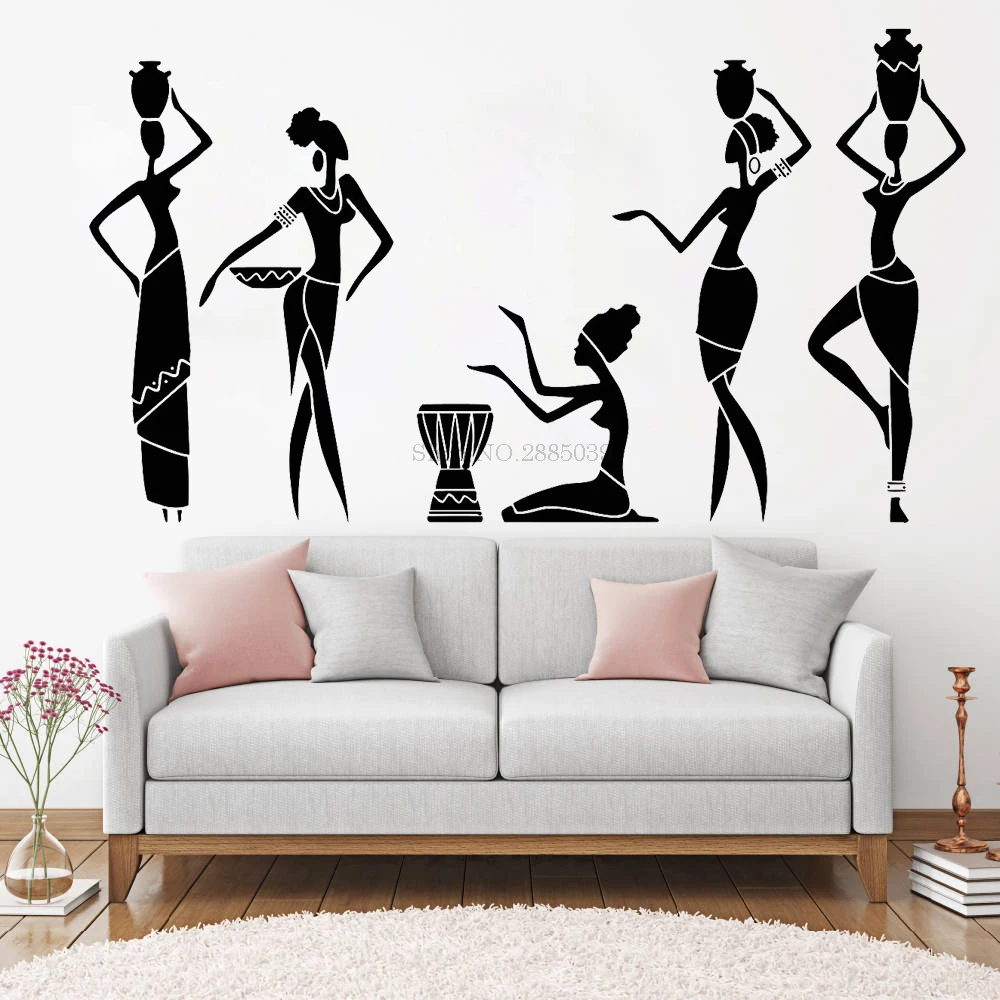 

Африканские женские этнические Стикеры, виниловые настенные наклейки, Настенные обои для гостиной, фоновые обои, домашний декор, уникальный дизайн LC967