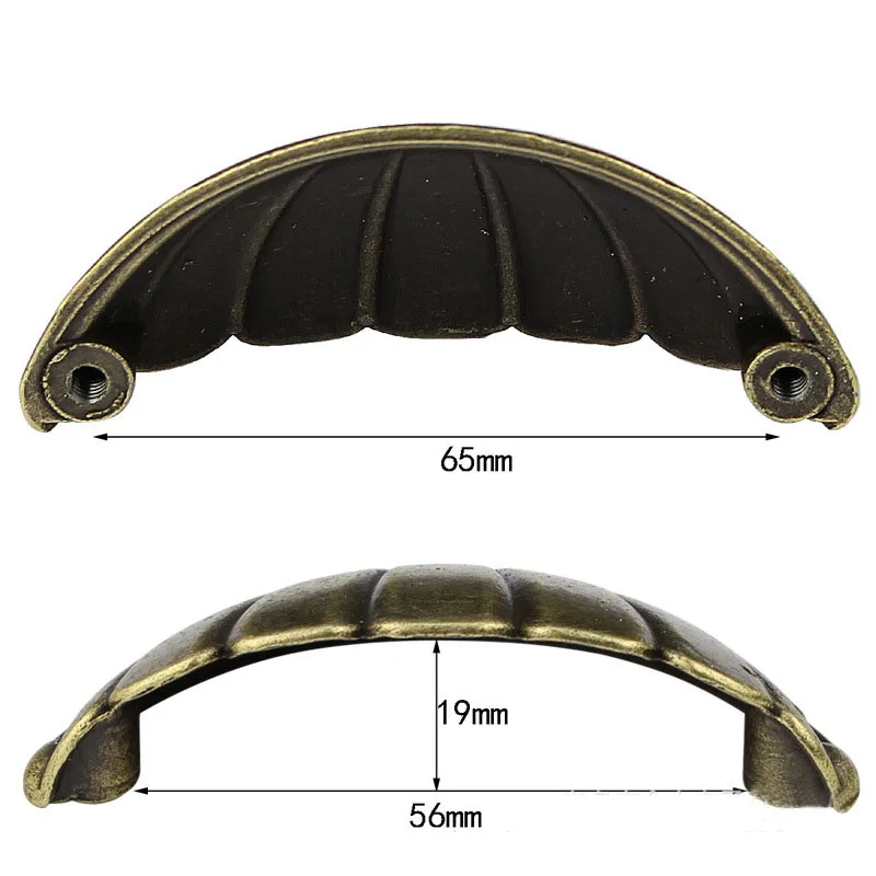 MEGAIRON Metal Kitchen Drawer Cabinet Door Handle Furniture Knobs Hardware Cupboard Antique Brass Shell Pull Handles 78*36MM