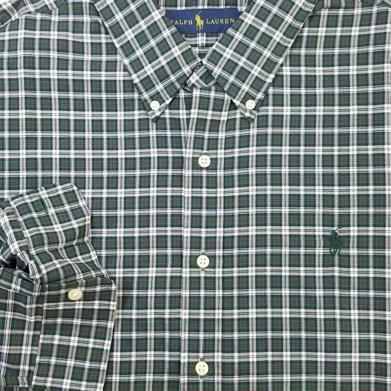 RALPH LAUREN MEN'S GREEN PLAID SPORT SHIRT 100% COTTON SZ XXL NWT $75