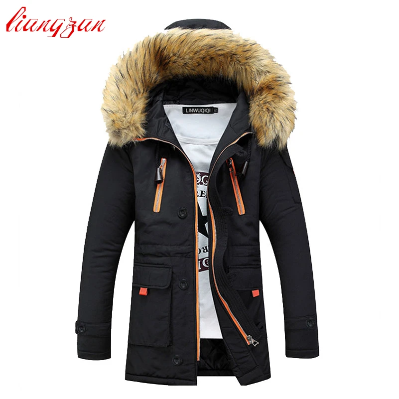 Мужская зимняя куртка с капюшоном и пальто, теплые зимние толстые пуховики, брендовые Дизайнерские Модные приталенные хлопковые пальто SL-M007
