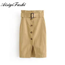 Aisiyibushi Корейская офисная юбка, элегантная юбка-карандаш с высокой талией, миди юбки до колена, Женская юбка-карандаш на пуговицах размера плюс