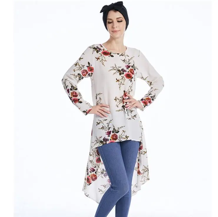 Muslim Clothing Women Top Blouse Long Sleeve Floral Printed Shirt Muslimah Islamic Turkish Turkey Saudi Arab Dubai Femme Wear