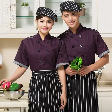Hot Musim Panas Bernapas Lengan Pendek Double Ted Jaket Musim Panas Bernapas Lengan Pendek Double Ted Jaket Restoran Chef Dapur Masak Setelan Bersih Kembali Pria Wanita Seragam Di Dari