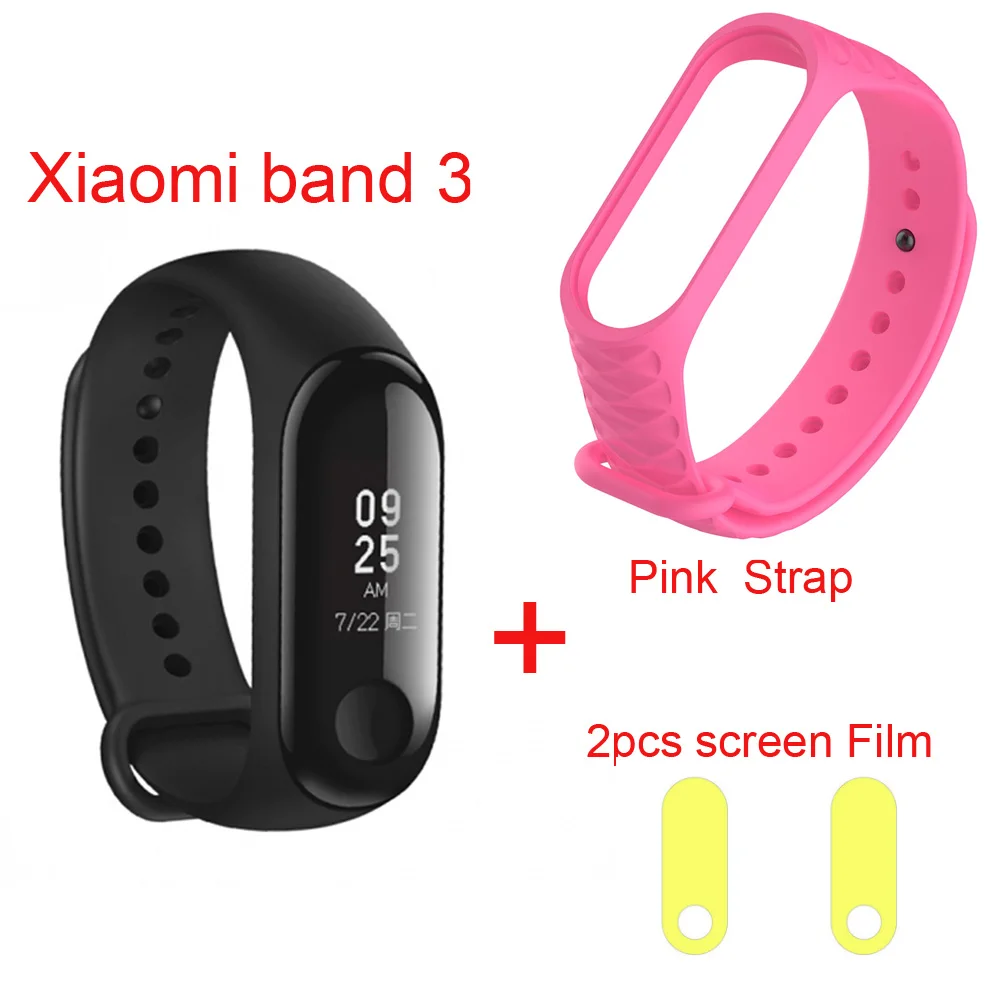 Xiaomi mi Band 3 умный браслет на запястье фитнес-трекер 0,7" OLED сенсорный экран 50 м водонепроницаемый mi Band 3 Смарт-часы - Цвет: add pink strap