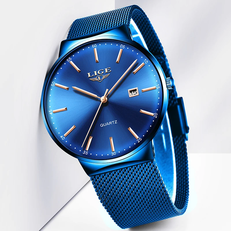 Lige 2023 Nieuwe Heren Horloges Top Luxe Merk Man Mode Blauw Quartz Polshorloge Sport Waterdicht Horloge Voor Mannen Relogio Masculino