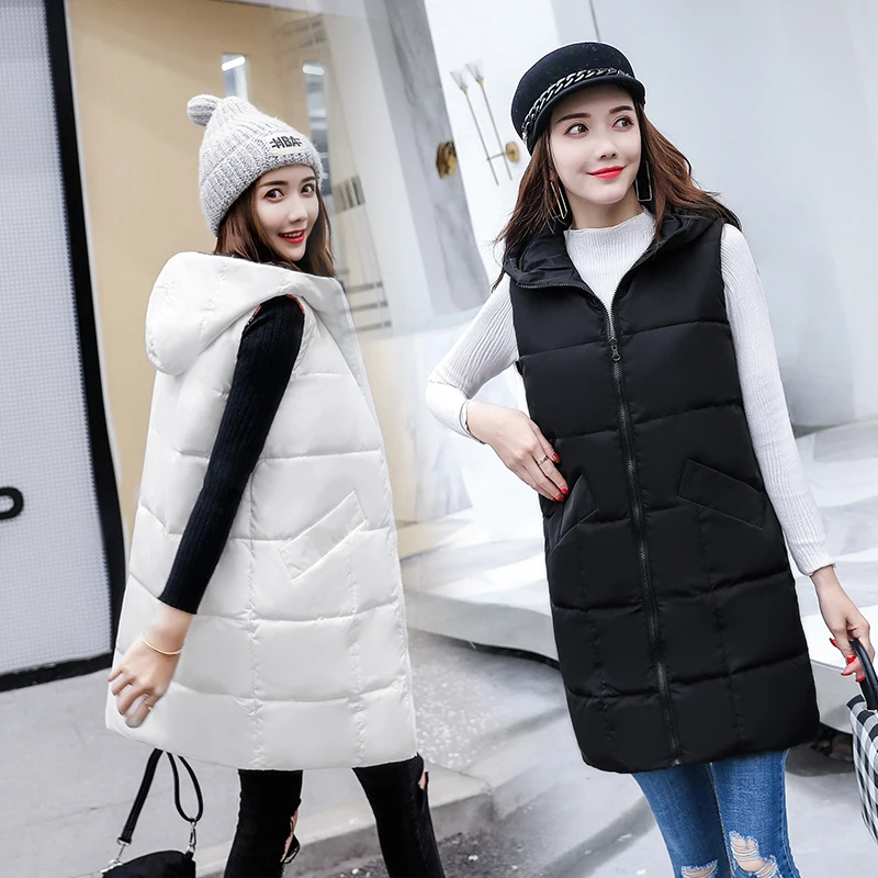 

Brieuces Fashion Women Vests Waistcoat 2018 Autumn Winter Mid-long Down Cotton Padded Vest Female Sleeveless Jackets Hooded Coat