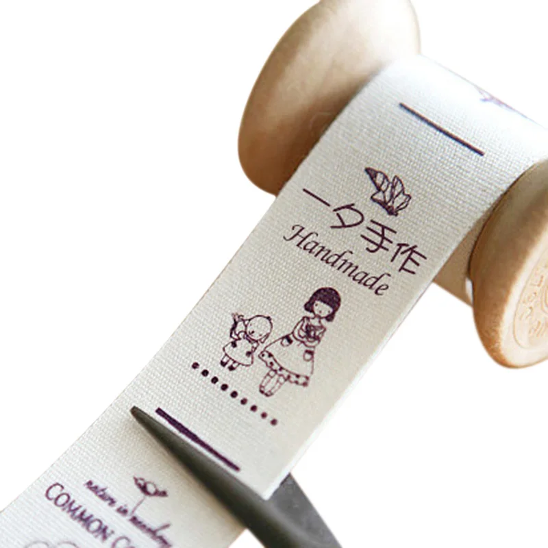 

2.5CM fold soft off white cotton Custom Sewing Labels, Custom Clothing Name Tags, Handmade labels/Color print cotton label