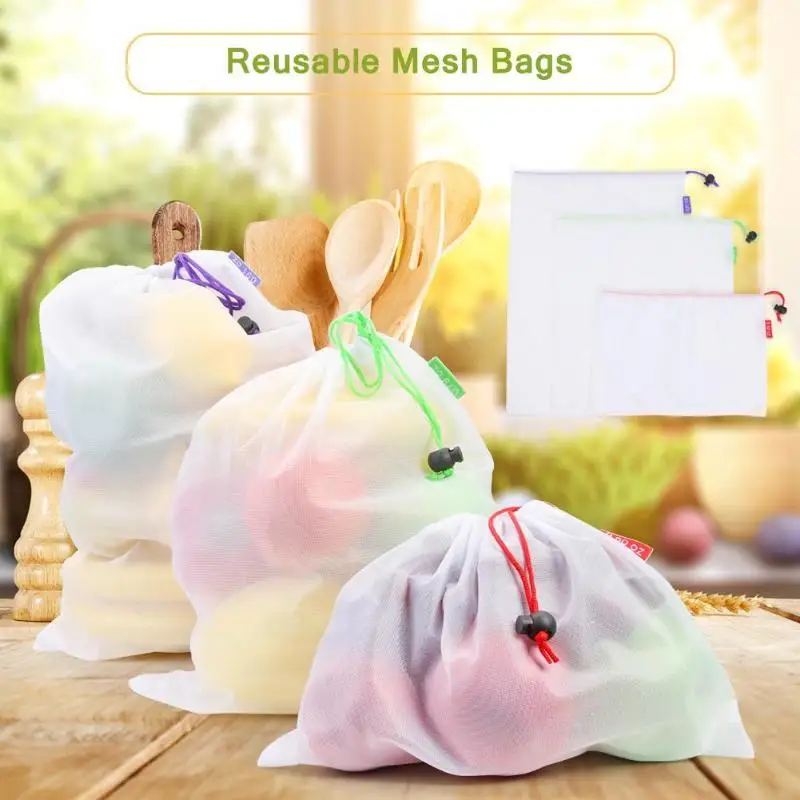 

Reusable Mesh Produce Bags Washable Organizer For Grocery Shopping Storage Multifunction Home Kitchen Supplies
