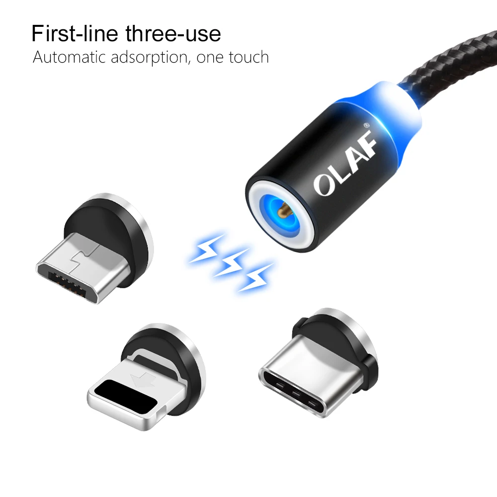 Магнитный кабель 1 м Плетеный мобильный светодиодный кабель type C Магнит Micro USB кабель для зарядки iPhone X XS max 7 8 10 samsung Xiaomi Apple