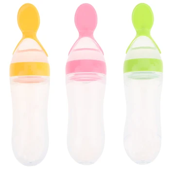 

1Pcs 90ml Baby Care Feeding Bottle Silicone Extrusion Type Feeding Infant Kids Spoon Rice Paste Feeding Bottle 3 Colors