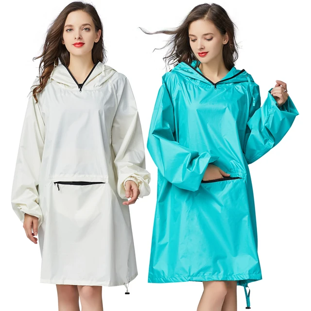 Women's Stylish Waterproof Rain Poncho Cloak Raincoat with Hood Sleeves and Big Pocket on Front. 3