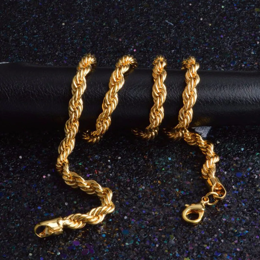 Unisex DIY Necklaces Chains Trendy Yellow Gold Filled Twist Chain Necklace For Women Men Fashion Jewelry 16-30'' Shellhard