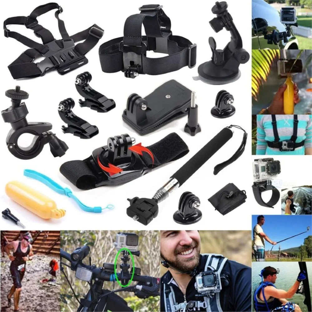 

For Gopro Set for Wrist Chest Head Strap Mount Floating Grip Clip Clamp Telescopic Monopod Stick for Hero 4 3 2 SJ4000 xiaomi yi