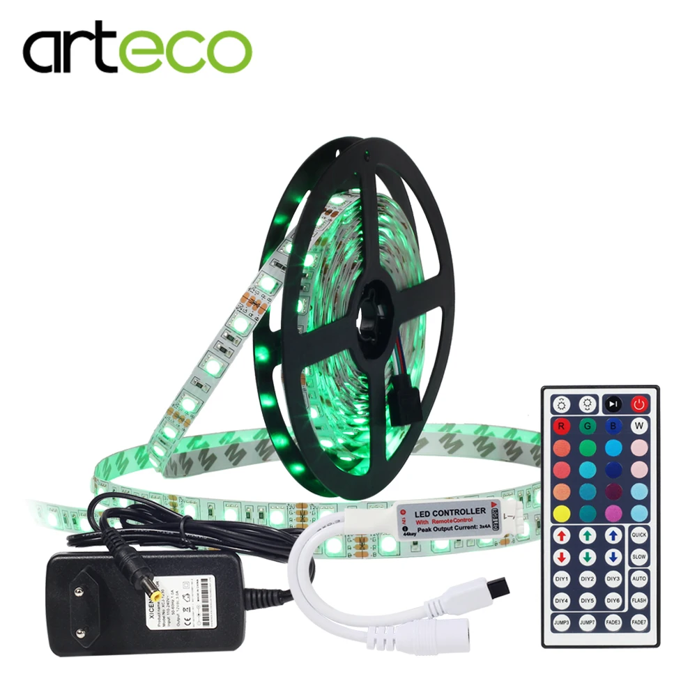 #Best Led Strip 5050 5M RGB LED Strip IP20 Waterproof 60LEDs m DC12V RGB led tape 44 Keys IR Remote Controller +3A Adapter full kit
