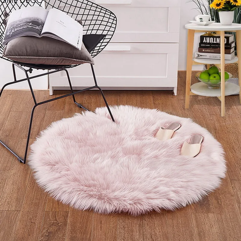 

Urijk Pink Soft Faux Fur Wool Living Room Sofa Carpet Plush Carpets Bedroom Cover Mattress Xmas Door Window Round Rugs Carpets