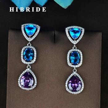 

HIBRIDE Charming Blue Cubic Zirconia Drop Earrings Besutiful Water Shape Stone Brincos Boucle For Noble Women Party Gifts E-780