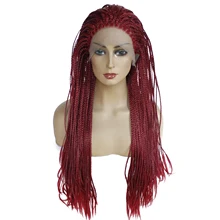Лучший! Hand-woven Box Braids Парик для женщин 24 ' Длинный синтетический Ombre парик фронта шнурка черный Лучший!