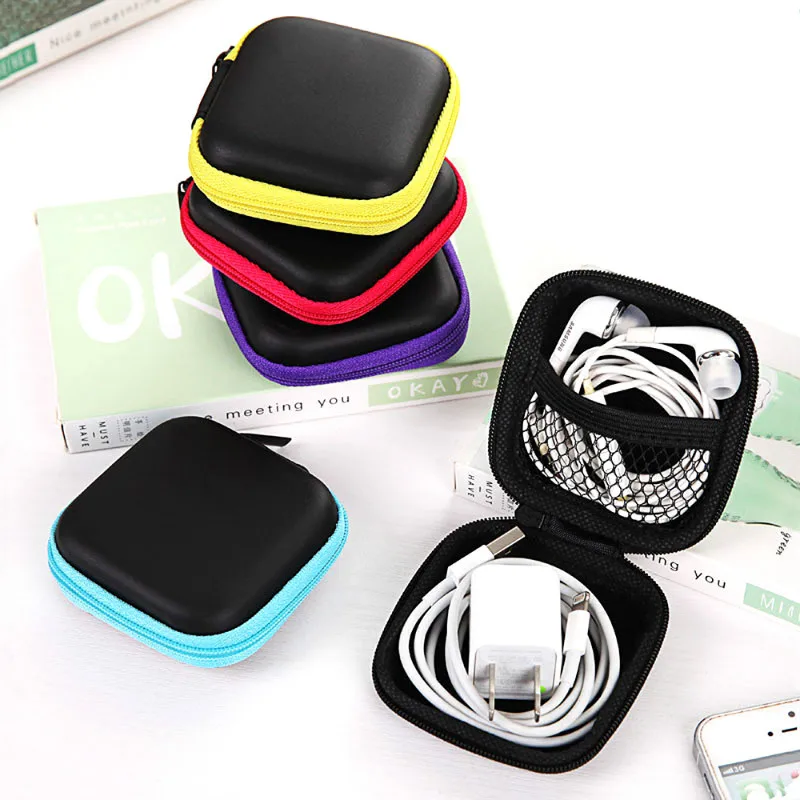 RBAYSALE Mini Zipper Hard Earphones Cases PU Leather Headphone Storage Pouch Protection USB