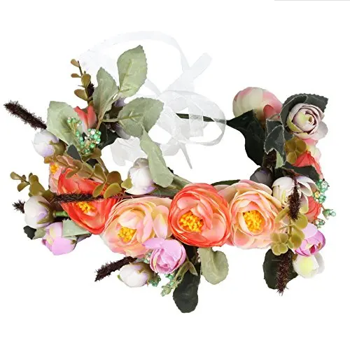 -Boho Handmade Flowerwreath Headband Halo Floral Hair Garland Crown Headpiece Festival Wedding W |