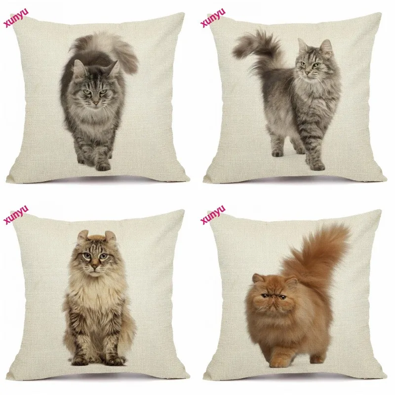 

XUNYU Pet Cat Cushion Cover 45x45cm Animal Pillow Case Linen Pillowcase Home Decorative Throw Pillow Cover for Sofa BT008