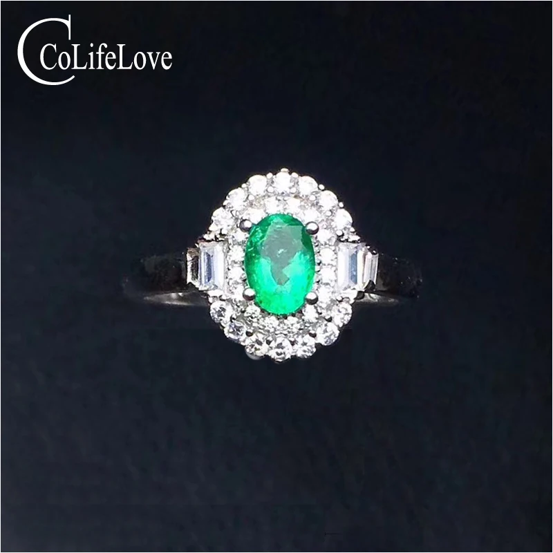 

Elegant entry lux style emerald ring for party 4 mm * 6 mm real natural emerald silver ring solid 925 silver emerald jewelry