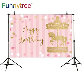 

Funnytree photography Carousel backdrops pink striped dot golden girl birthday photocall photo background photophone camera