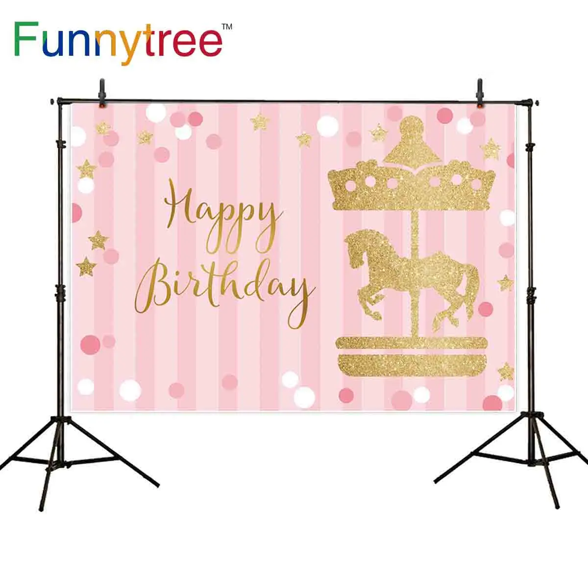 Фон Funnytree для фотосъемки в виде карусели розовую полоску горошек с изображением
