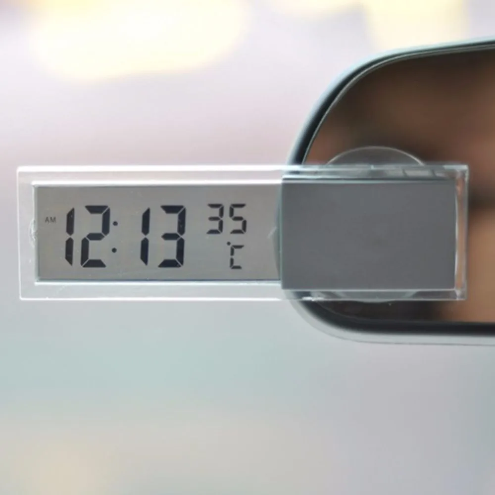 

2 in 1 Automobile Car Clock Thermometer Sucker Type Clock Thermometer in Car Transparent LCD Digital Watch