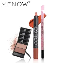 Menow бренд Make Up Set Лидер продаж гребень с карандаш для бровей и бровей штучной природных с объемным и поцелуй доказательство помада 5357