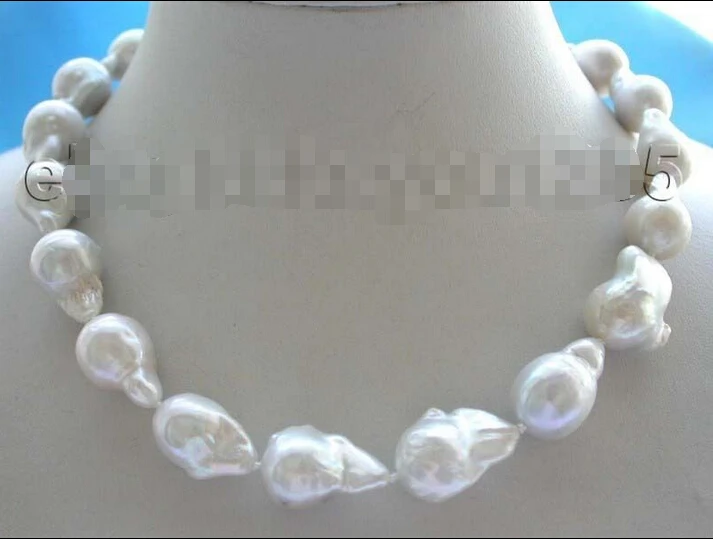 

>>>>17.5" Genuine Natural 22mm White Reborn Keshi Pearl Necklace 14k!
