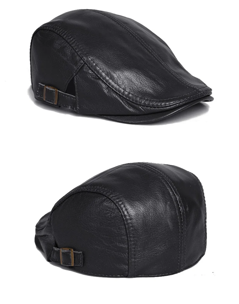 mens black beret Winter Unisex Genuine Leather Duckbill Boina Thin Berets Hats For Men/Women Leisure Black/Brown 54-61cm Fitted Cabbie Bonnet black beret hat mens