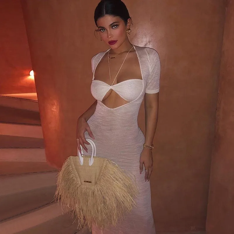 

Solid Strapless Sexy kyliejenner Midi Dress Women High Street Patchwork Lace-up Beach Dress Ladies Streetwear Dress cwd0464-5